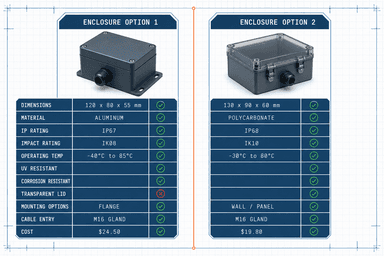 Comparison spec board concept diagram